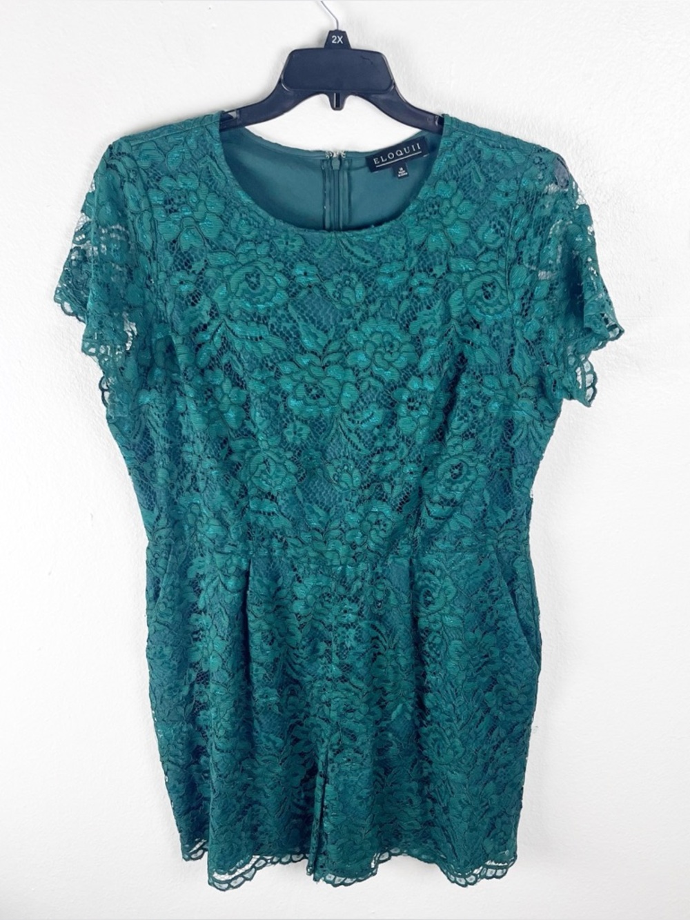 ELOQUII Green Lace Overlay Short Sleeves Pockets Back Zipper Romper Size 18 Boho